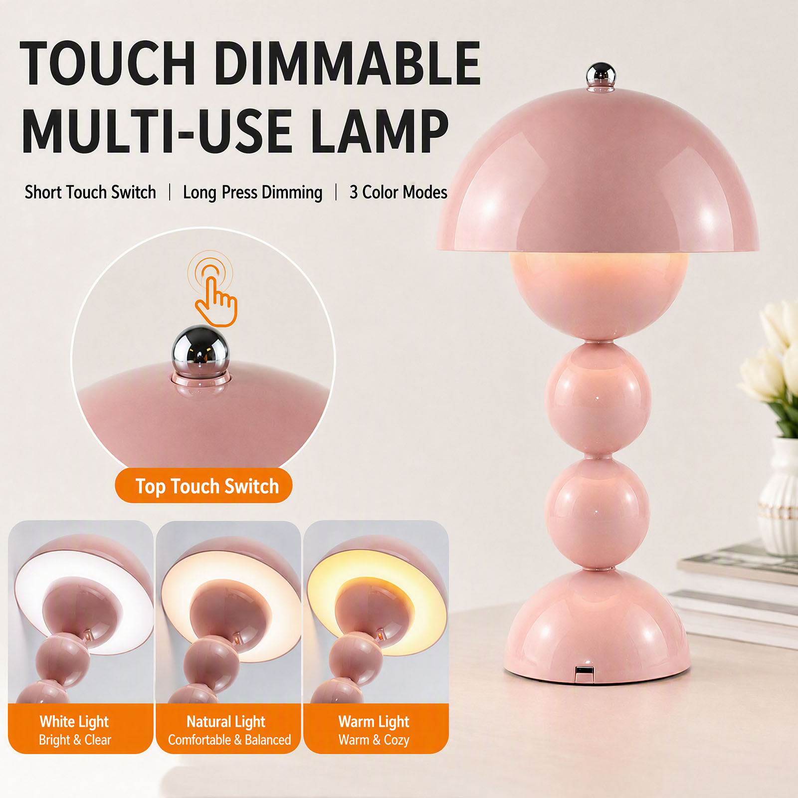ヴィンテージ風のきのこ型テーブルランプ。USB接続で、3段階 - Decor Lighting Lamps のレビューと価格