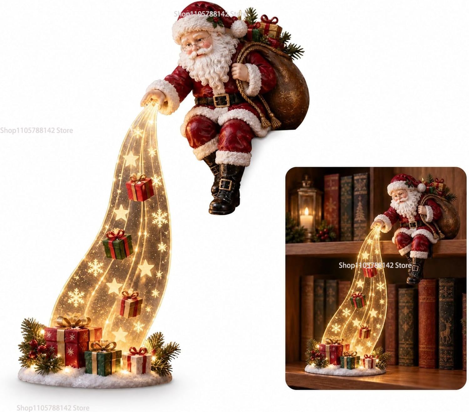 クリスマス用、棚の縁に飾るライト付きの装飾品、カスタムメイド - Lighting Christmas Decor のレビューと価格