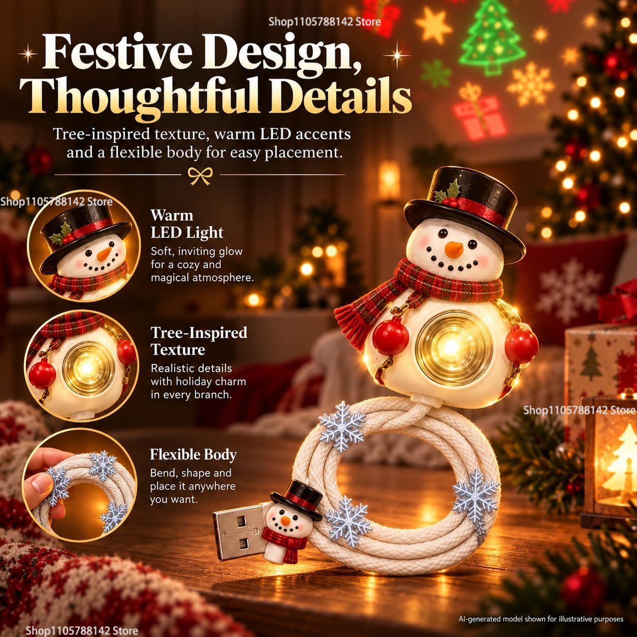 クリスマス・スノーマン・USBプロジェクターライト。角度調整 - Lighting Christmas Decor のレビューと価格